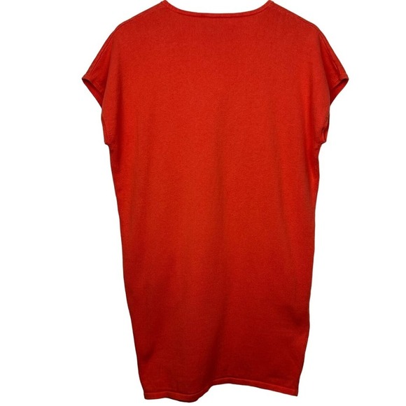 Trina Turk Solid Orange Ribbed Knit Cotton V Neck Mini Tunic Dress Pockets S - Picture 2 of 7